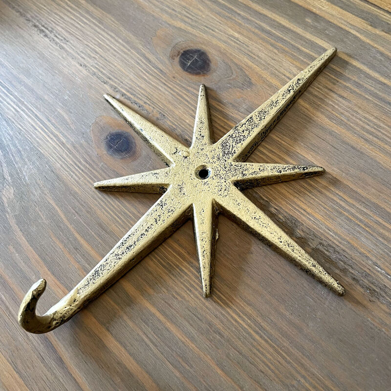 Antique Gold Cast Iron Atomic Starburst Wall Hooks Set of 3 &ndash; Mid-Century Modern Decor for Stylish Organization and Chic Storage image number 6