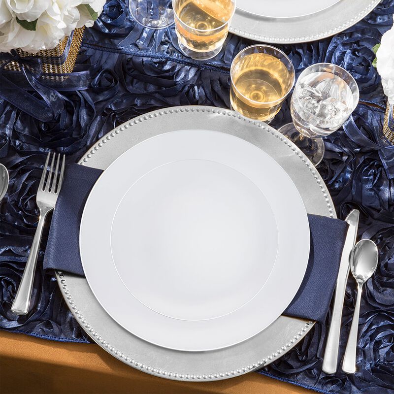 White with Silver Rim Organic Round Plastic Wedding Value Set (30 Sets) image number 7