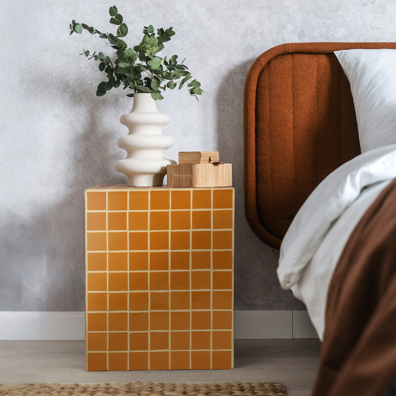 Callista Modern Bohemian Ceramic Tiled Rectangle End Table