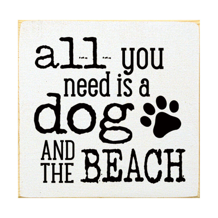 Wooden Dog Lover Beach Sign for Coastal Wall and Shelf Home Decor