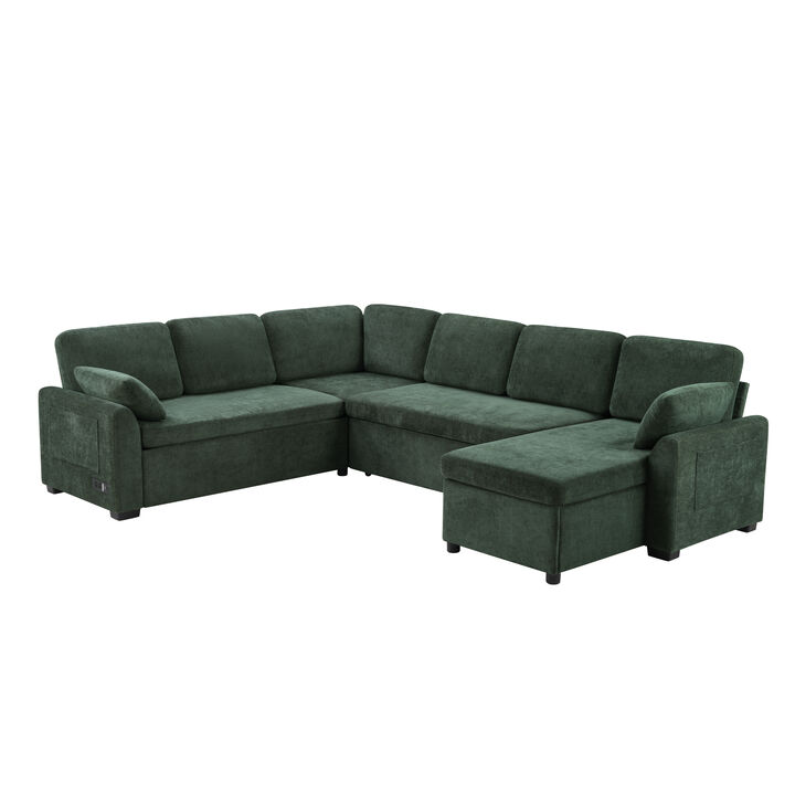 Merax Corduroy Convertible Sectional Sofa Bed | U-Shape / Bed Conversion