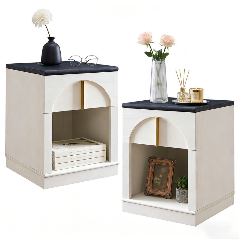 18" Wood Nightstand with Charging Station, Drawer & Open Shelf image number 0