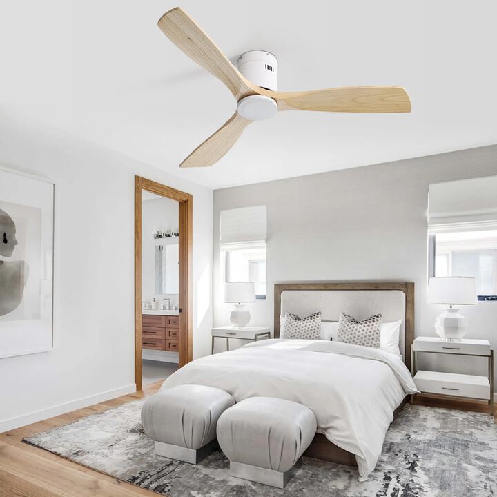 52 Inch Wooden Ceiling Fan With 3 Solid Wood Blades Remote Control Reversible DC Motor Witout Light