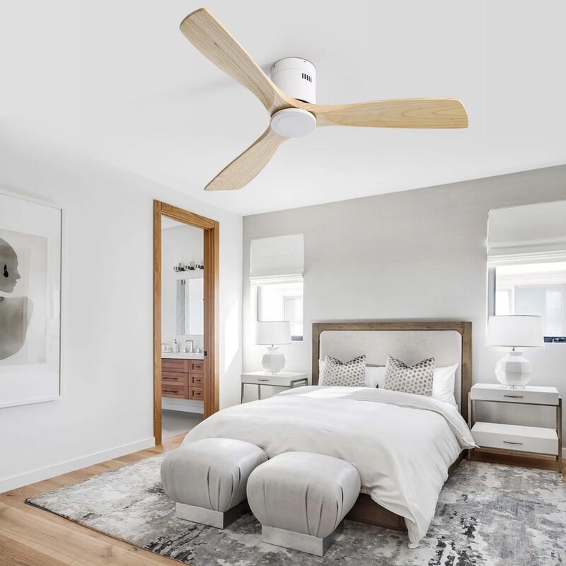 52 Inch Wooden Ceiling Fan With 3 Solid Wood Blades Remote Control Reversible DC Motor Witout Light image number 1