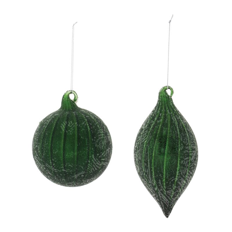 Set of 6 Decorative Glass Ornaments with Beaded Accents for Christmas Display