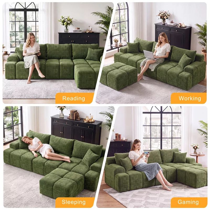 Vipbear 122" L Shaped Modular Sectional Sofa with Ottoman Oversized Deep Seat Comfy Chenille Fabric image number 6