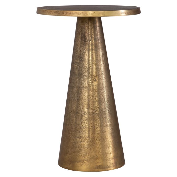20 Inch Accent Table, Classic Round Pedestal Base, Antique Brass Finish