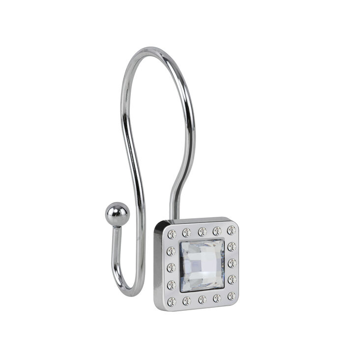 Utopia Alley Rust-Resistant Metal Double Shower Curtain Hooks with Large Center Crystal, Shower Hooks Hangers for Bathroom, Kitchen Utensils, Curtains, Clothing, Towels etc - Set of 12