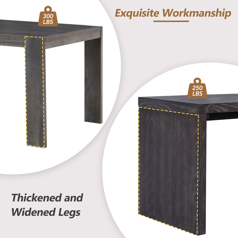 3-piece Farmhouse Style Simple Dining Set, Dining Table and 2 Benches, for Dining Room, Kitchen and Living Room (Natural Wood Wash)