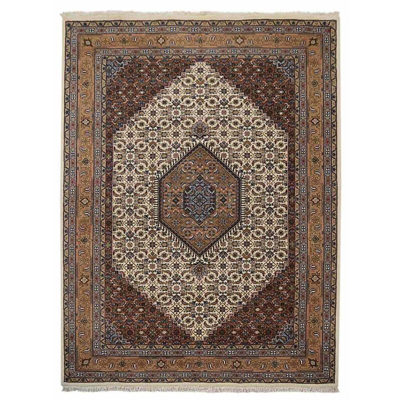 Rugsotic Carpets Hand Knotted Nir Wool 6'4''x9'7'' Area Rug Oriental Cream NR0107