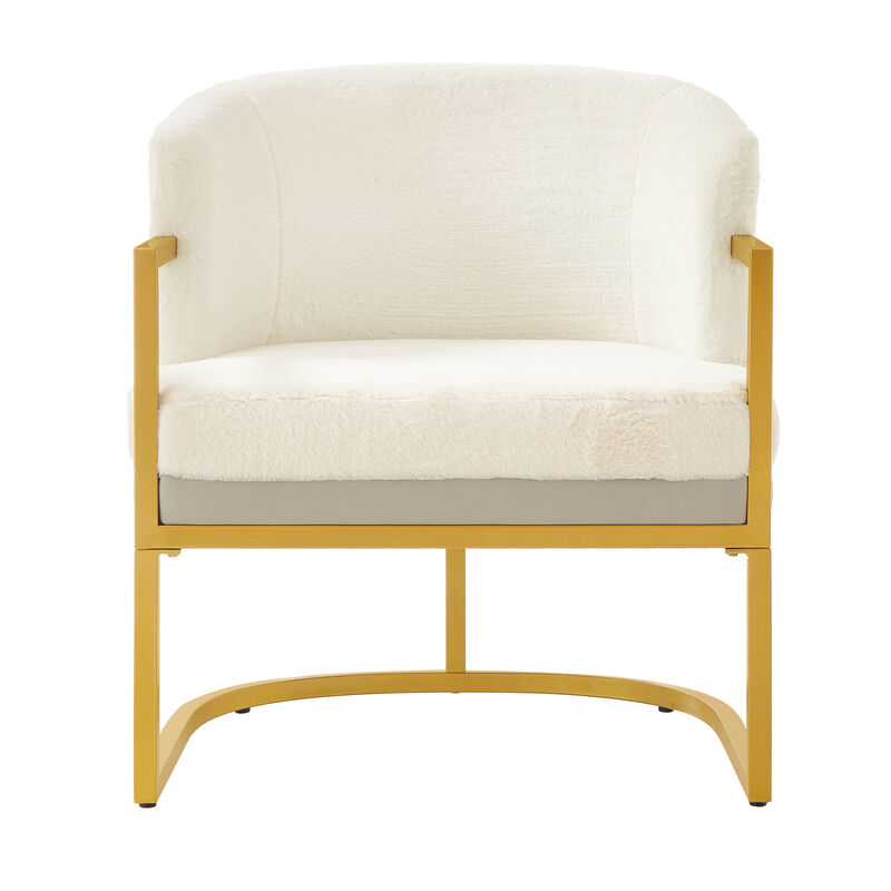 Merax Faux Rabbit Fur Accent Chair with Golden Metal Frame image number 3
