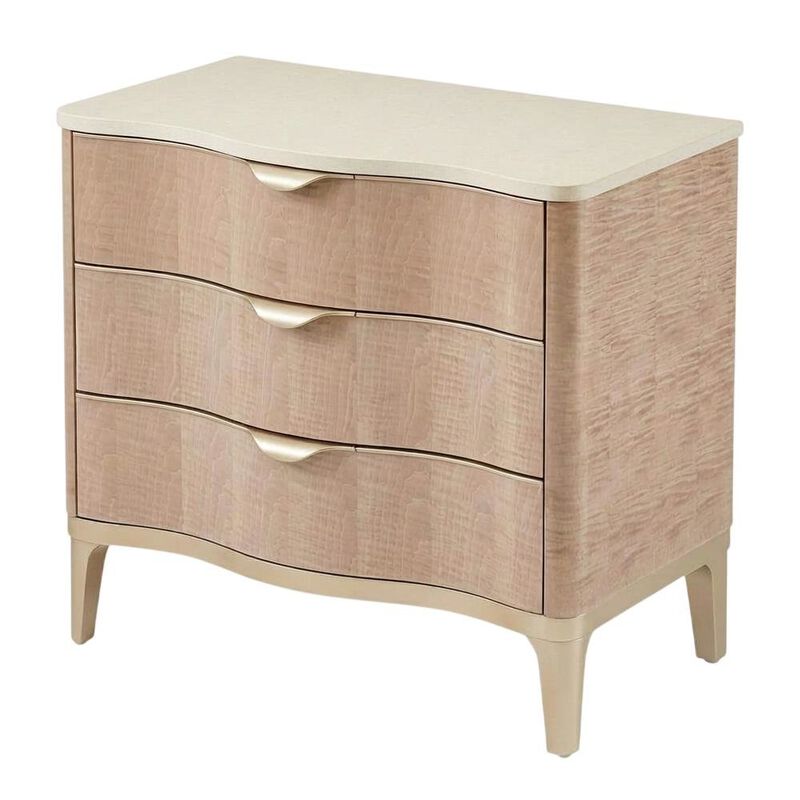 Blush Nightstand with Marble Top and Modern Design for Bedroom Storage image number 1