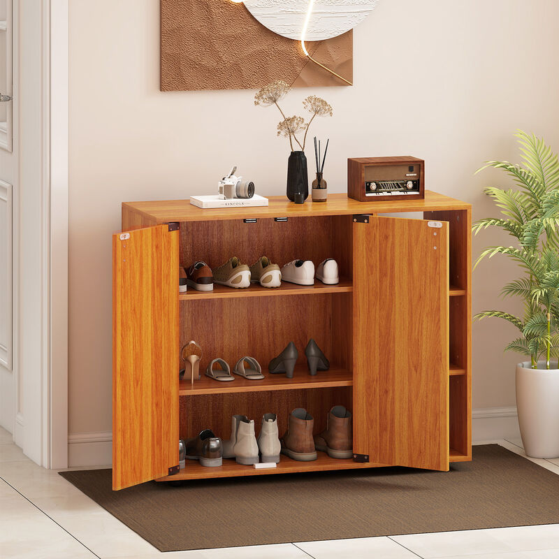 Entryway 3-Tier Shoe Cabinet with Doors and Customizable Open Shelves image number 4