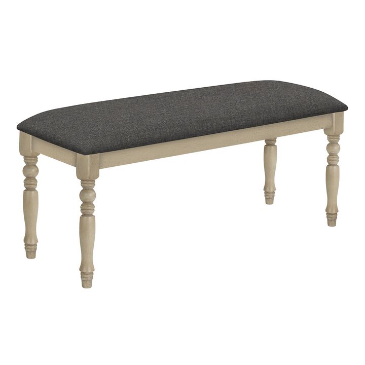 Monarch Specialties I 1393 - Bench, 48" Rectangular, Upholstered, Wood, Entryway, Dining Room, Kitchen, Antique Grey, Grey Fabric, Grey Solid Wood, Transitional
