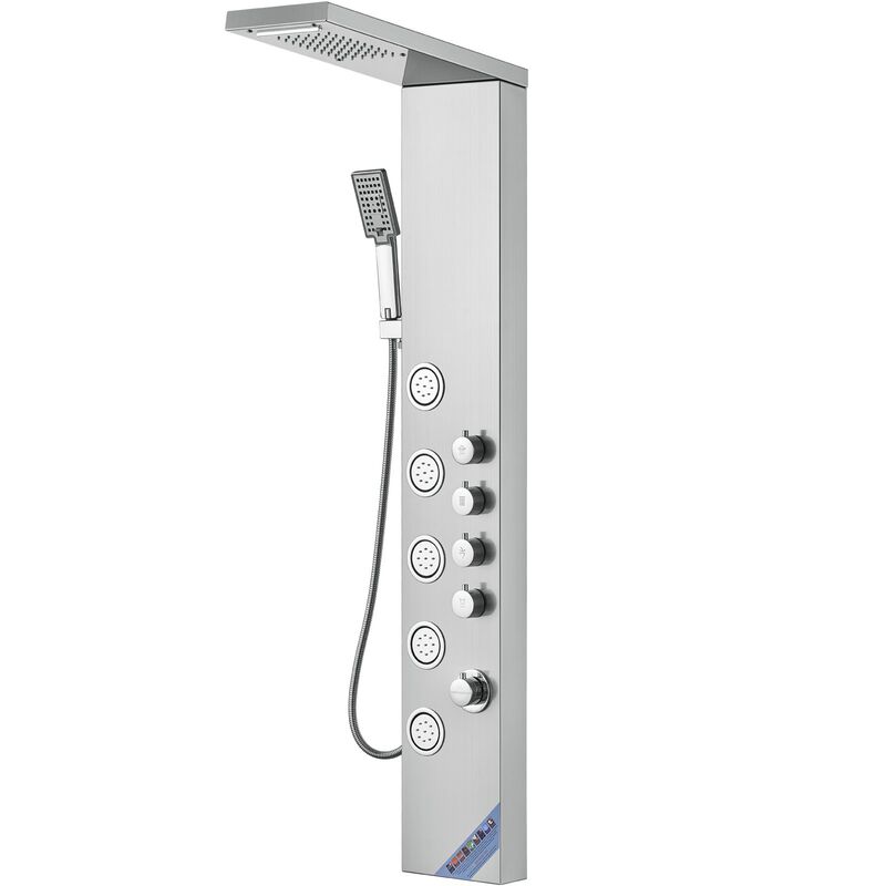 Shower Panel System with 4 Modes, 5 Full Body Jets, Handheld Shower and Hose-Silver image number 9