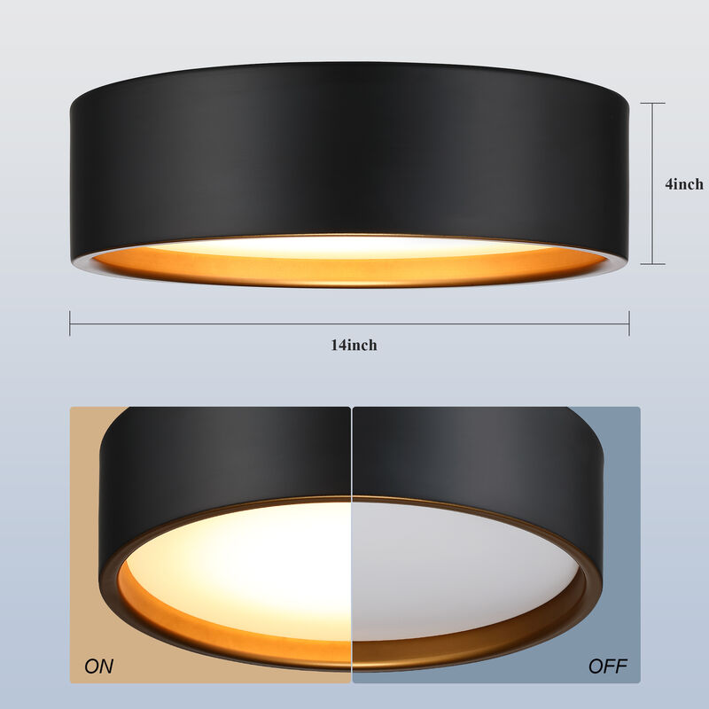 14 in. Modern Black and Gold  Dimmable Integrated LED Flush Mount Ceiling Light image number 2