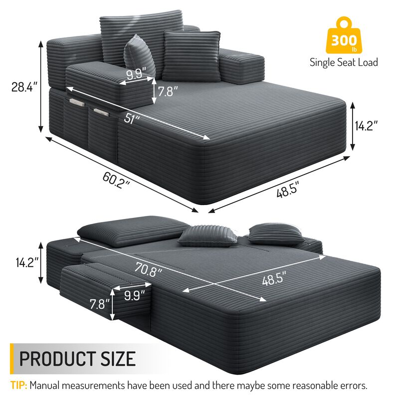 Pliho Luxury Corduroy Convertible Sofa Bed image number 9