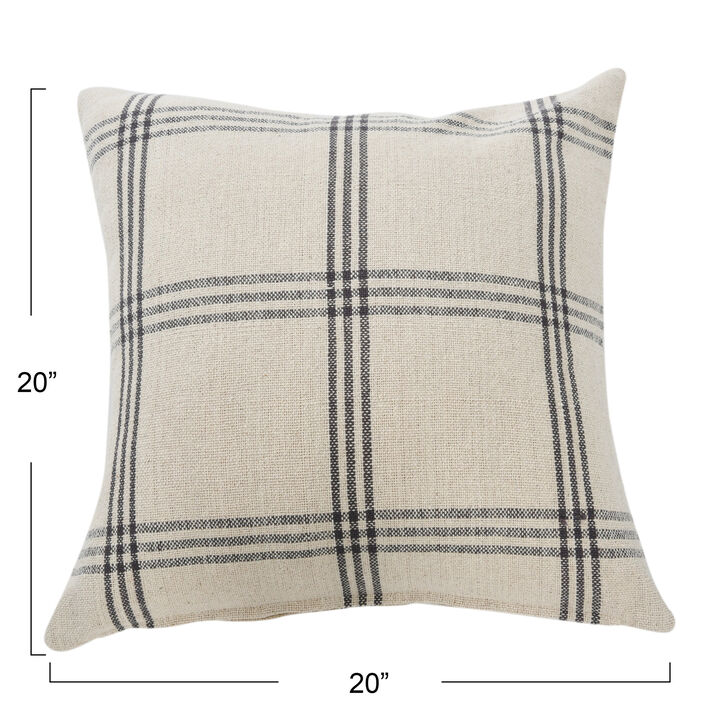 Square Plaid Cotton Pillow Cover, Grey