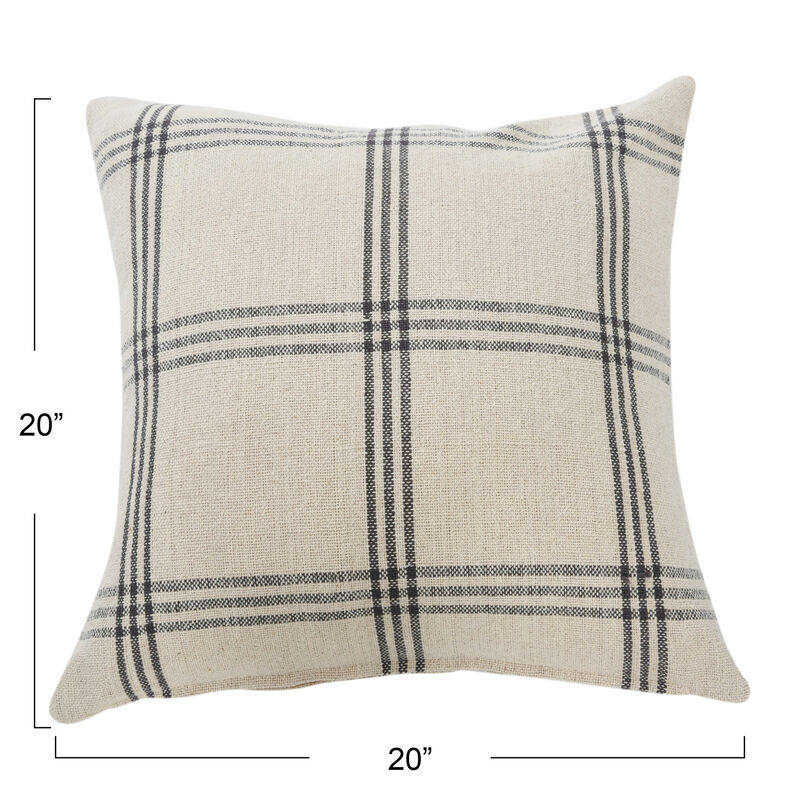 Square Plaid Cotton Pillow Cover, Grey image number 1