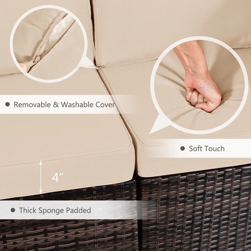 Mondawe Modular 7-Pcs Design PE Rattan Sofa Set,With 50K BTU Fire Pit & Detachable Cushions Chair