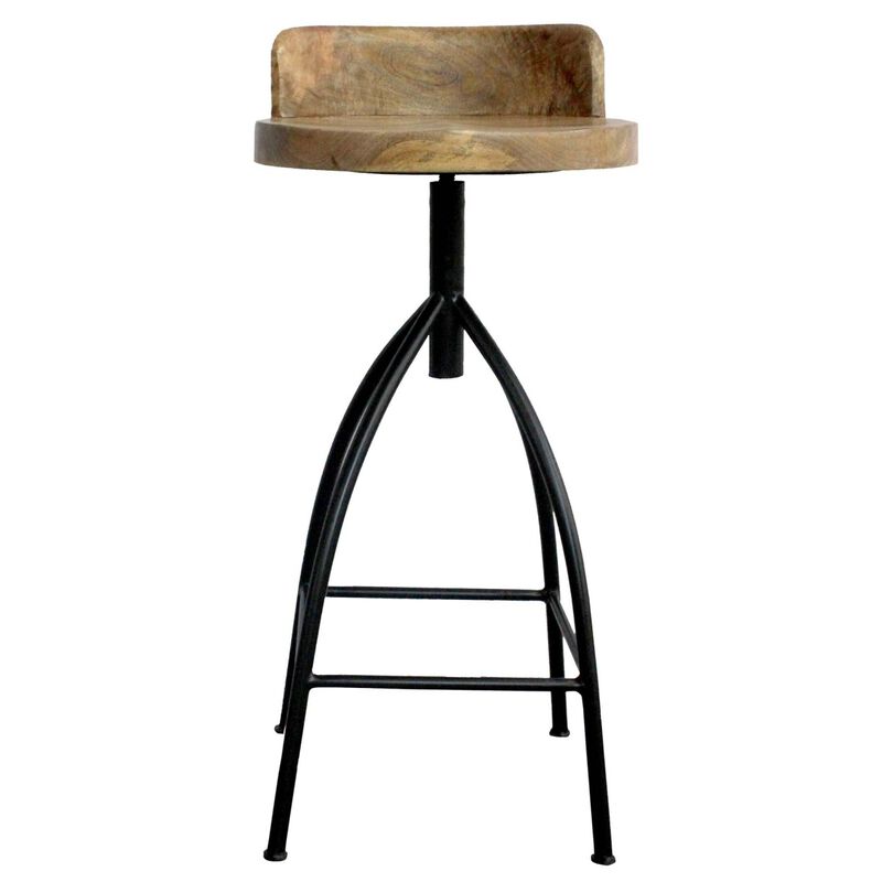 Industrial Style Adjustable Swivel Barstool With Backrest