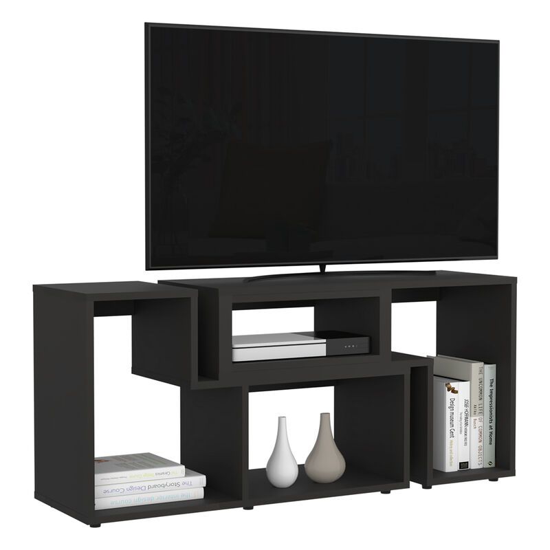 DEPOT E-SHOP Rose Extendable TV Stand, Multiple Shelves, Black, Black