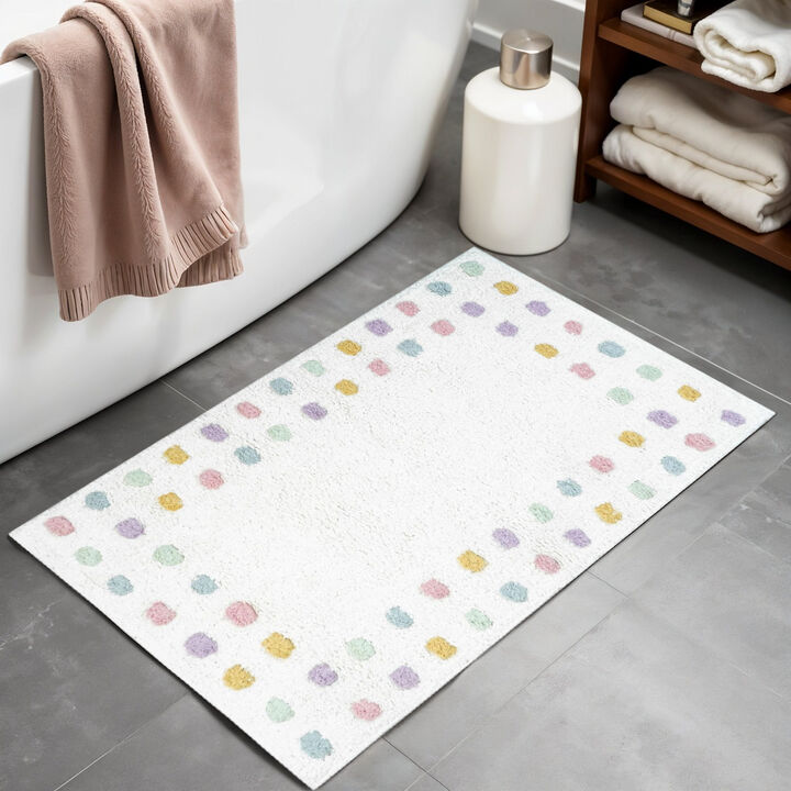 HomeRoots 32" White Purple And Pink Cotton Polka Dots Bath Rug