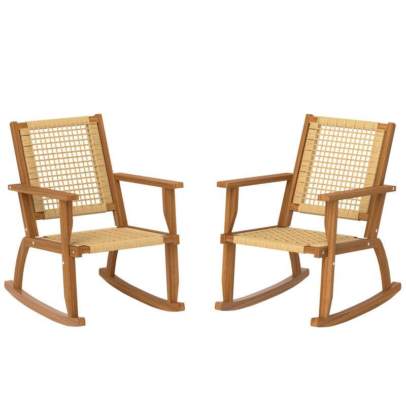 Hivvago Acacia Wood Patio Rocking Chairs Set of 2 Wicker Seat image number 0