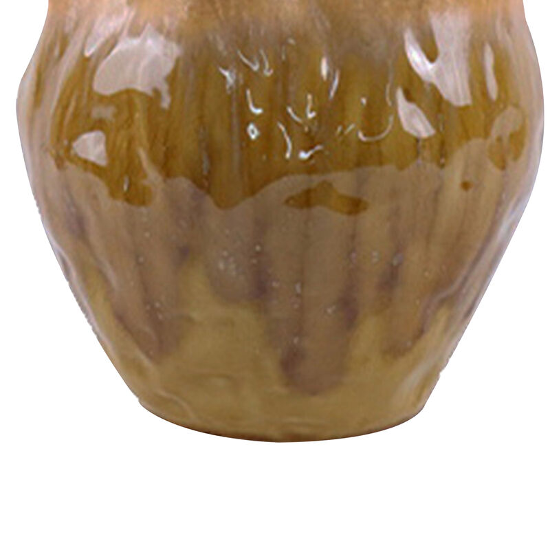 Ashly Decorative Planter with Scalloped Rim, Yellow Textured Ceramic 8 Inch image number 6