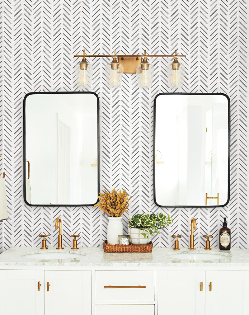 Painted Herringbone Black Wallpaper image number 2