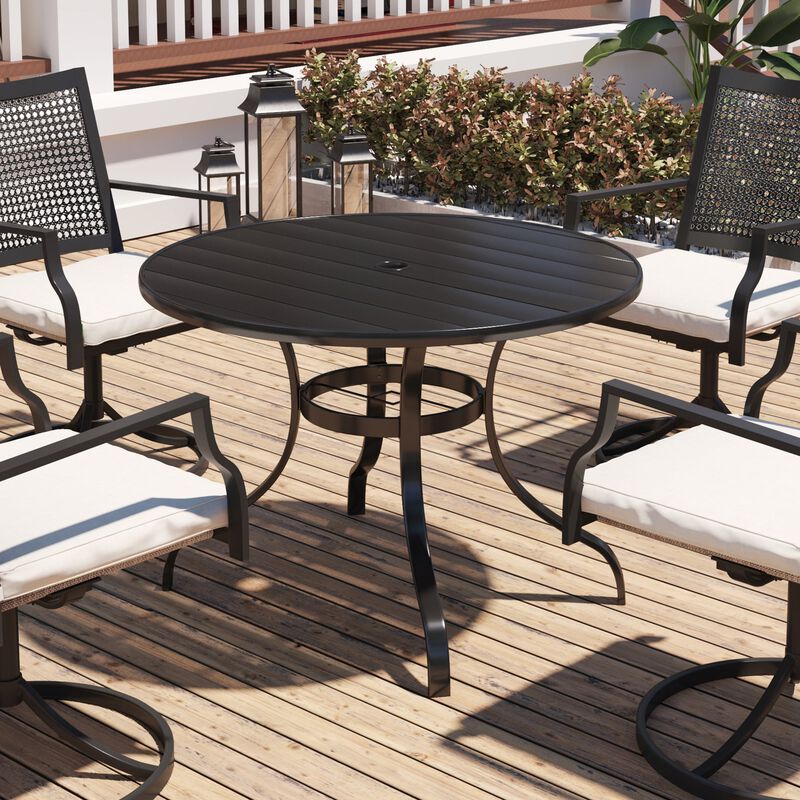 Mondawe Black Steel Outdoor Dining Table 39.76 in. Patio Round Dining Table with Umbrella Hole for Deck Lawn Garden image number 1