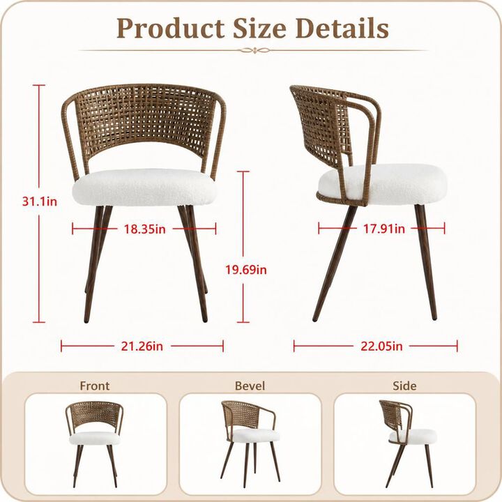 GOODSILO Set of Two Woven Rattan Wing Back Dining Chairs with Soft Foam Cushion and Metal Legs for Kitchen Dining Room Home Use