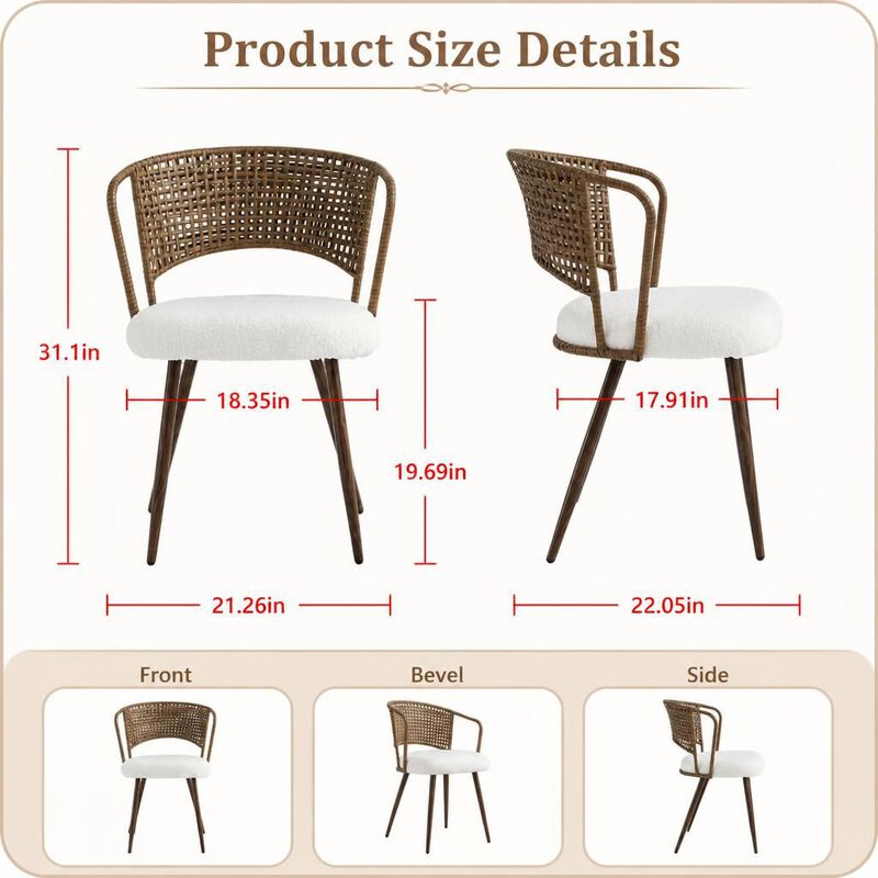 GOODSILO Set of Two Woven Rattan Wing Back Dining Chairs with Soft Foam Cushion and Metal Legs for Kitchen Dining Room Home Use image number 1