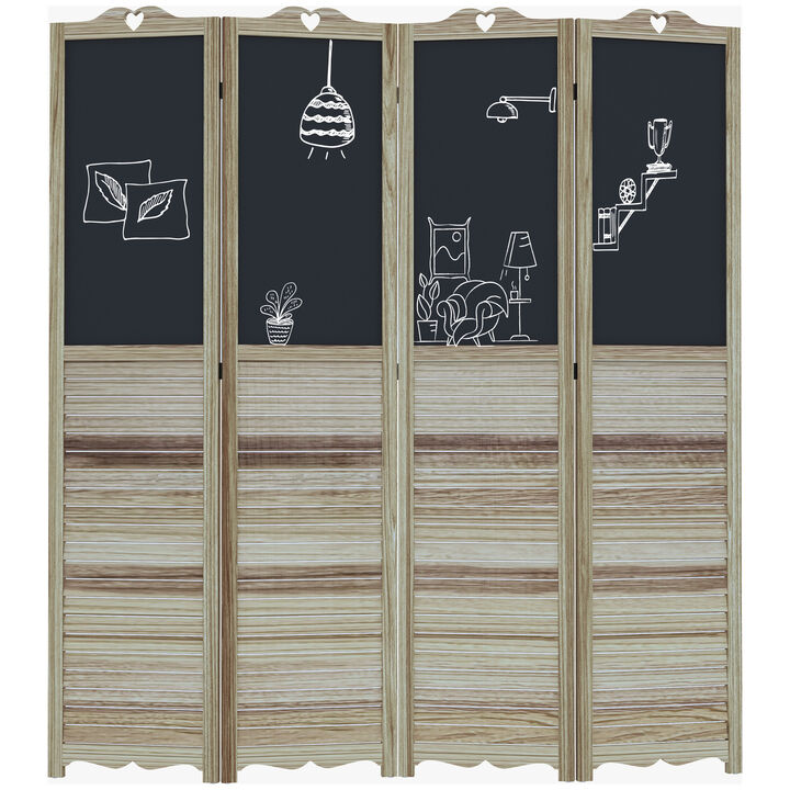 4-Panel Folding Room Partition Divider Wall, Privacy Screen w/ Blackboard, White