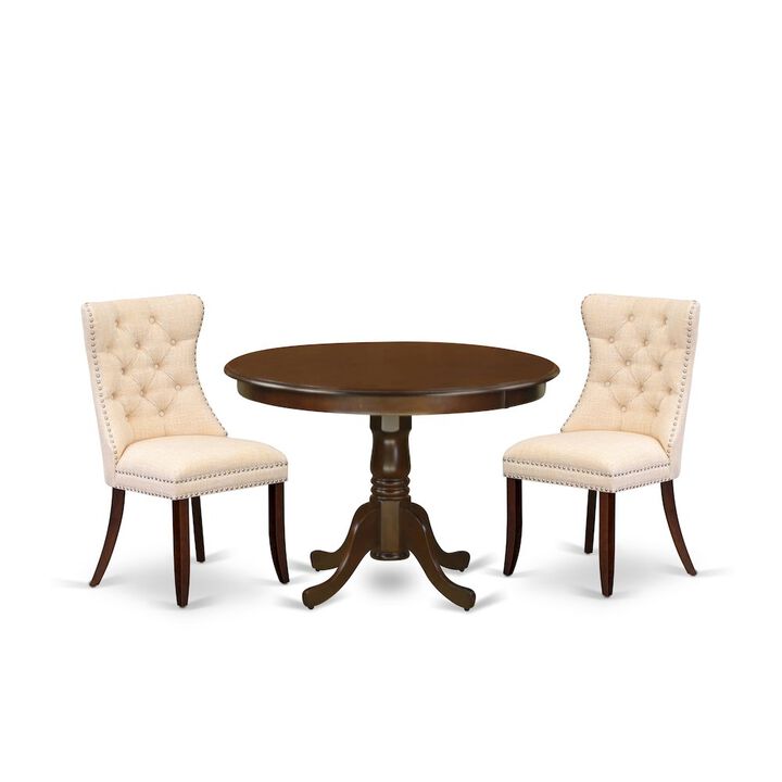 3 Piece Dining Set Consists of a Round Kitchen Table with Pedestal