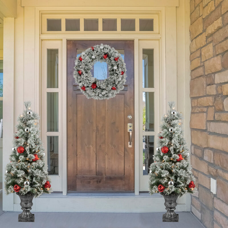 Pre-Lit Snowy Bristle Pine Christmas Wreath  24-Inch  Warm White and Multi LED Lights image number 1