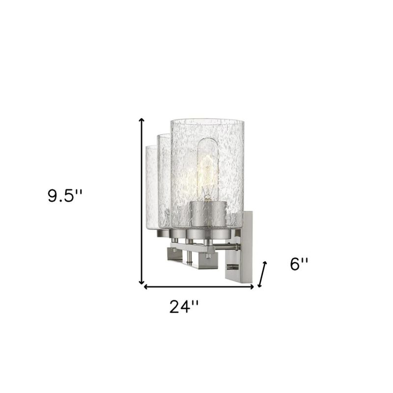 Hivvago Silver Metal and Textured Glass Three Light Wall Sconce