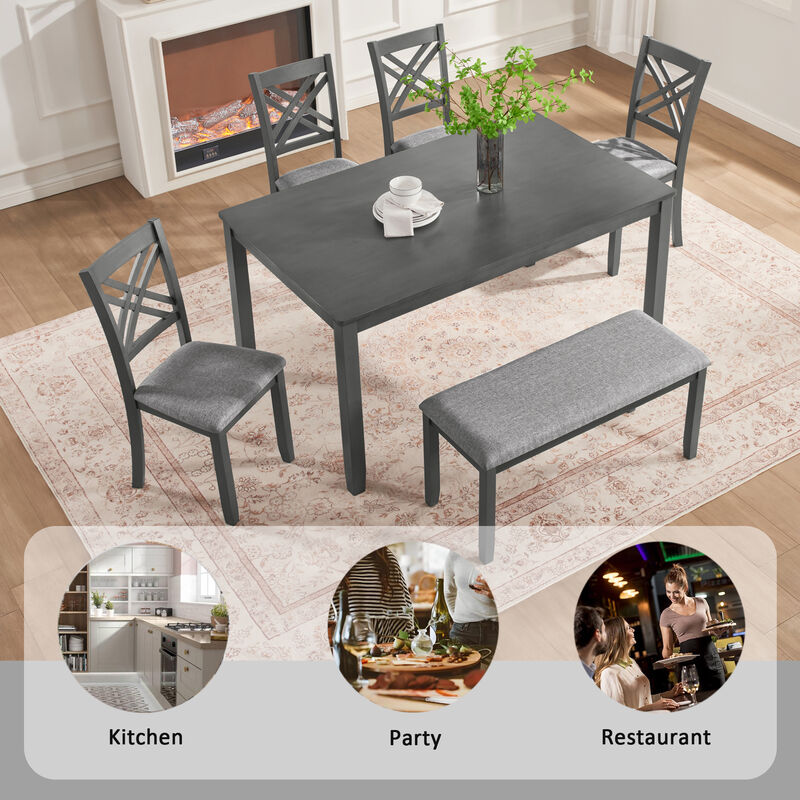 Cogdod Farmhouse 6‑Piece Wooden Dining Table Set, image number 7
