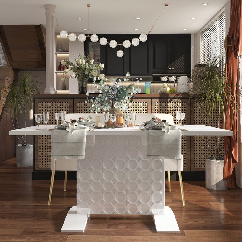 Black Wood 62.7 in. Pedestal Extendable Dining Table Seats 6.