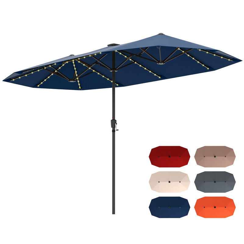 Large Patio Umbrella with LED Solar Lights and Crank Handle