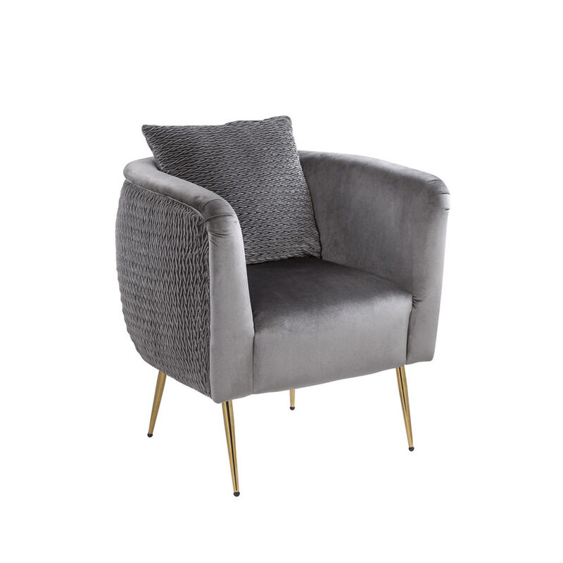 Velvet Barrel Accent Chair with Metal Legs in Gray image number 0