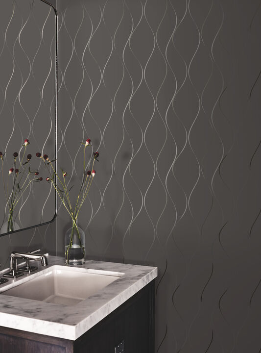 Wavy Stripe Black Metallic Wallpaper