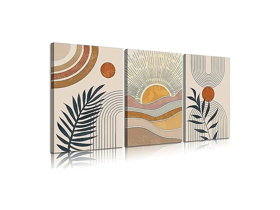 3 Pack Framed Boho Abstract Wall Art Orange Rainbow Sun Desert Minimalist Mid