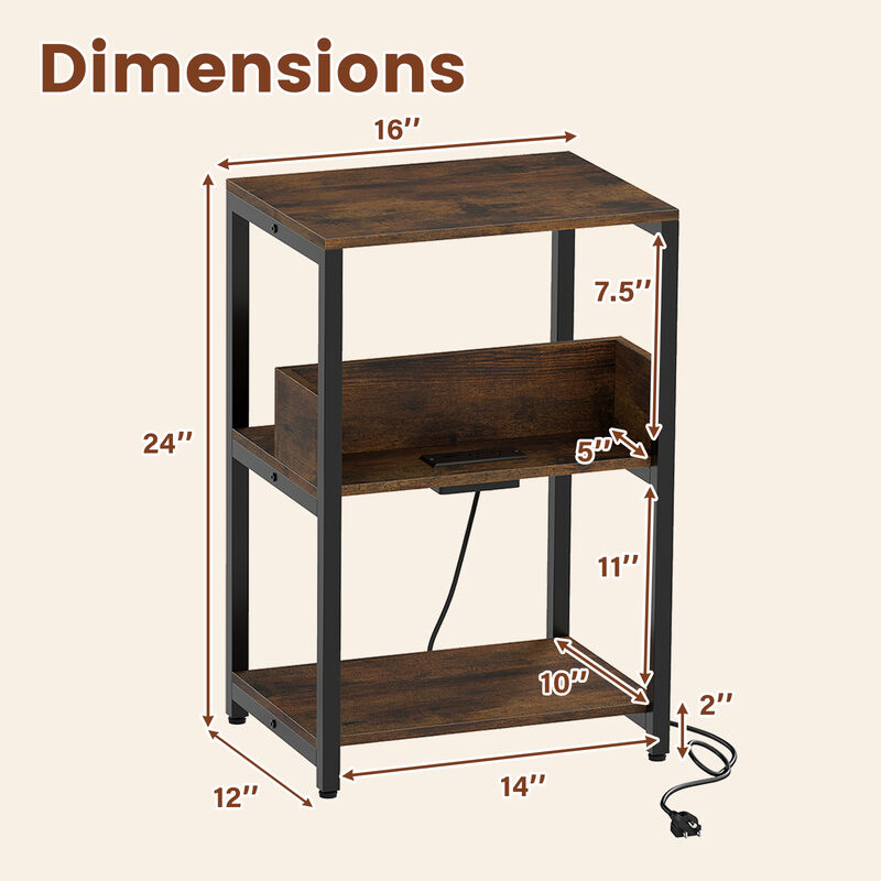 Modern End Table with Charging Station and Open Storage Shelves image number 2