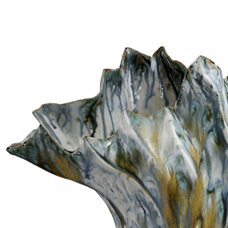 Tery Decorative Vase, 16 Inch Glossy Ocean Blue Ceramic, Wavy Fishtail