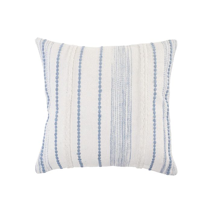 20" White and Light Blue Striped Square Throw Pillow