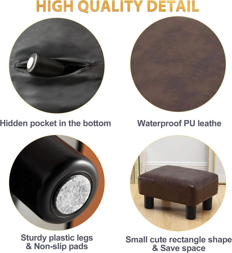 ShipItFurniture Espresso Brown PU Leather Small Rectangle Footstool image number 4