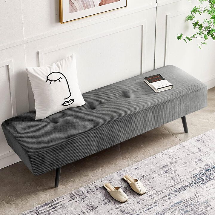 Mid-Century Corduroy Upholstered End-of-Bed Bench – Stylish Bedroom Accent