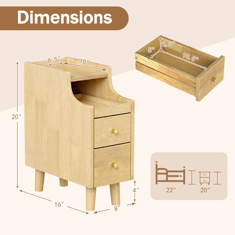 Set of 2 Wooden Bedside Nightstands with Pull-Out Tray and 2 Storage Drawers image number 2
