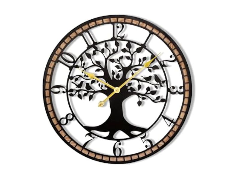 Tree Of Life Metal Wood Bird Farmhouse Wall Clock Silent Non Ticking image number 0